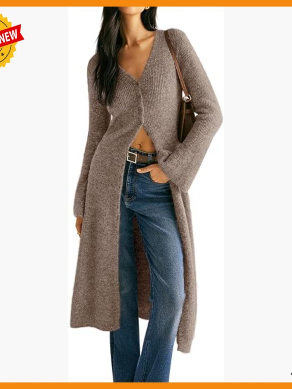V-Neck Button Maxi Cardigan Bell Sleeve Open Front Sweater Dress